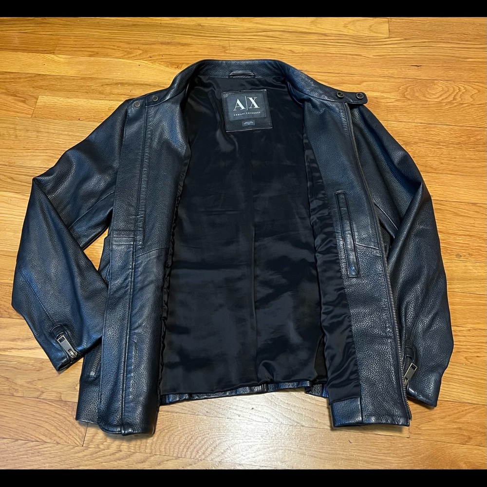 Armani Exchange Black Lamb Leather Biker Prototype Sample Jacket WINTER 2015 M
